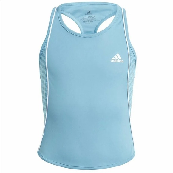 Adidas Youth Girls` Pop Up Tennis Tank S Hazy Blue and White Size small